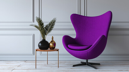 Modern Colorful Chair in Minimal Interior with Copy Space – Swivel or Static Furniture Design for Contemporary Living Room or Office Decor