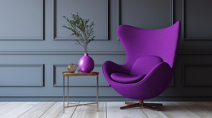 Modern Colorful Chair in Minimal Interior with Copy Space – Swivel or Static Furniture Design for Contemporary Living Room or Office Decor
