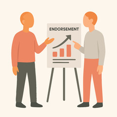 Minimalist Flat Illustration of Two Business People Discussing Endorsement Chart