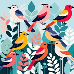 Colorful Bird Illustration - Whimsical Bird Art with Botanical Accents - Modern Bird Design for Home Decor-Nature Inspired Illustration-Unique Bird Artwork