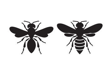 Bee Silhouette Vector Insect Flying Wasp Clipart Outline Icons