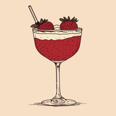 Strawberry cocktail with ice and straw