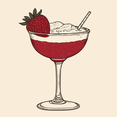 Strawberry cocktail with ice and straw