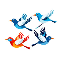 Fototapeta premium Colorful Flying Bird Illustration-Stylized Bird Art for Design-Vibrant Bird Vector Graphics-Cartoon Bird Collection-Illustration of Blue and Red Birds in Flight-Nature Inspired Art
