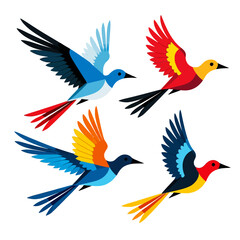 Obraz premium Colorful Flying Birds Vector Illustration - Vibrant Bird Art for Creative Projects - Graphic Design Element of Birds in Flight-Nature Illustration