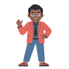Cheerful african american businessman in a red blazer and blue suit promoting success