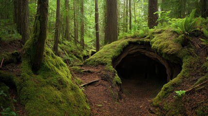 Moss-covered forest tunnel.