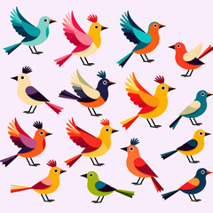 Obraz premium Colorful Cartoon Birds Illustration-Cute Avian Art-Bright Bird Graphics-Whimsical Bird Design-Cartoon Bird Pattern-Creative Bird Art-Happy Birds Image-Vibrant Birds Art