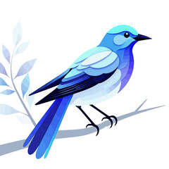 Obraz premium Elegant Blue Bird Illustration-Digital Art of Bird on Branch-Modern Bird Design-Nature Inspired Graphic-Vector Bird Image-Beautiful Blue Bird Artwork