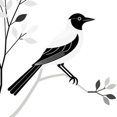 Fototapeta premium Elegant Magpie Illustration- Minimalist Bird Art- Black and White Design- Modern Nature Graphic- Bird on Branch Artwork- Serene Wildlife Image- Simple Bird Drawing