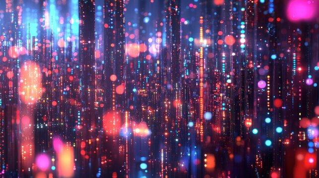 Abstract digital city lightscape with vibrant colours.