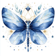 Png dragonfly boho floral watercolor illustration