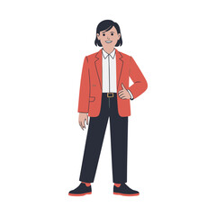 Confident professional woman in business attire posing with a thumbs up gesture smiling