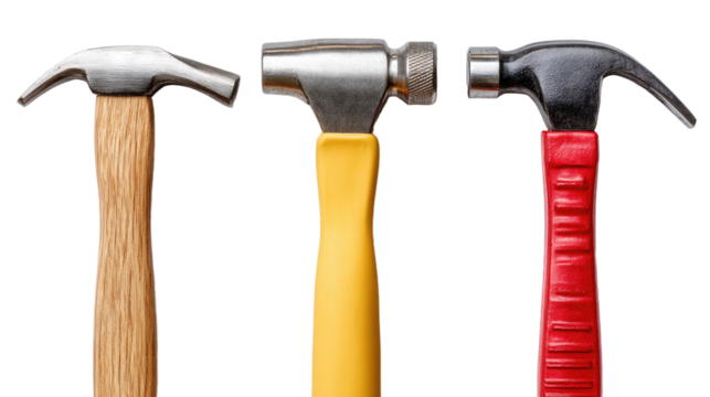 Three Different Hammers with Various Handle and Head Designs