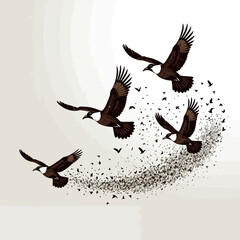 Fototapeta premium Soaring Birds Illustration- Migration and Freedom Concept- Art of Flight with Detailed Feathering- Flock of Birds in Motion- Symbolism and Nature's Beauty