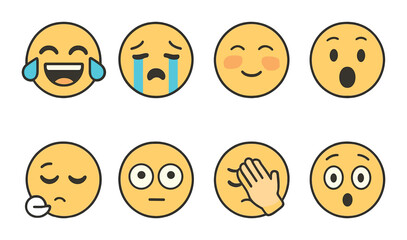 Fototapeta premium Emotion and expression icons set – outline, mood and facial symbols for communication