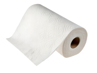 Fototapeta premium Roll of White Paper Towels for Cleaning Isolated on transparent background, Isolated Png file, Cut-out, Isolate Png, No Background, Isolated object