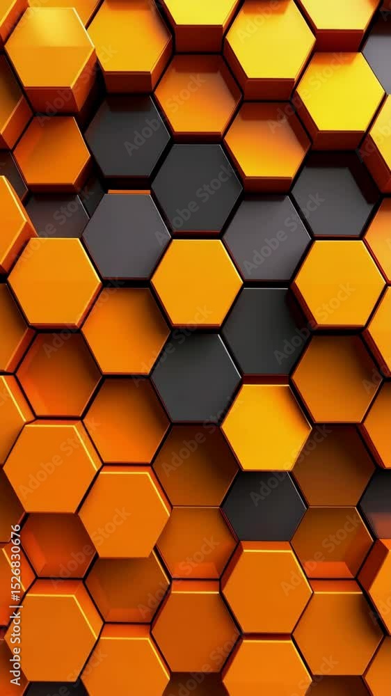Poster abstract orange and black hexagonal pattern background with a futuristic and modern design. high-res