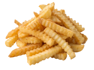 Pile of Golden Crinkle Cut French Fries Isolated on transparent background, Isolated Png file, Cut-out, Isolate Png, No Background, Isolated object