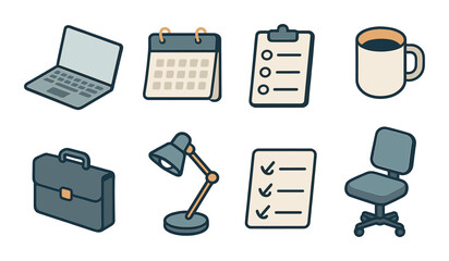 Office and productivity icons set – outline, work and business symbols