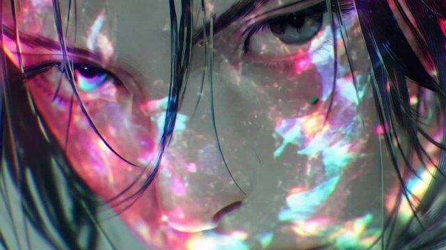 Abstract Portrait: Captivating Close-Up of a Person with Vibrant Light Reflections
