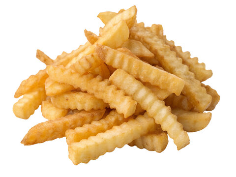 Pile of Golden Crinkle Cut French Fries Isolated on transparent background, Isolated Png file, Cut-out, Isolate Png, No Background, Isolated object