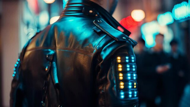 Black leather jacket with illuminated shoulder panels