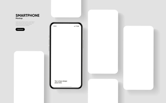 Realistic smartphone mockup. Mobile phone vector with isolated on white background. Device front view. 3D mobile phone with shadow. Realistic, high quality smart phone mockup for ui ux presentation.