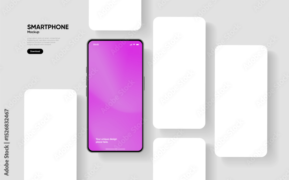 Poster Realistic smartphone mockup. Mobile phone vector with isolated on white background. Device front view. 3D mobile phone with shadow. Realistic, high quality smart phone mockup for ui ux presentation.