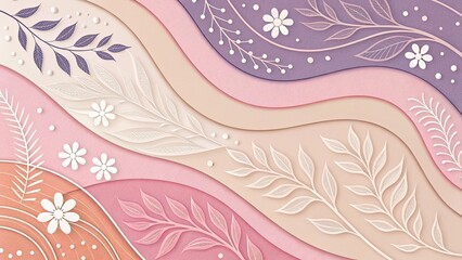 Fototapeta premium Pastel papercut floral wave background design
