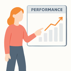Flat Style Woman Presenting Performance Growth Chart Information Illustration