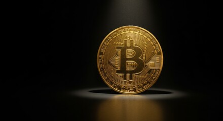 Illuminated Bitcoin Coin 2025 - Cryptocurrency, currency, financial technology, wealth, investment. Symbolizing future finance, secure transactions, decentralized system, global network