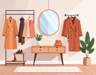 Stylish Entryway With Warm Tones And Hanging Coats
