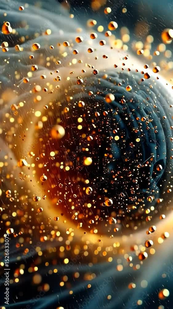 Aufkleber abstract image of a cellular structure bursting with golden particles and flowing energy, evoking th