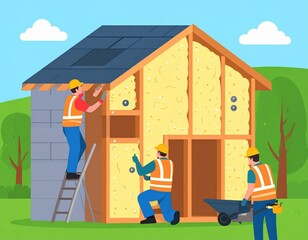 Construction Workers Building A House