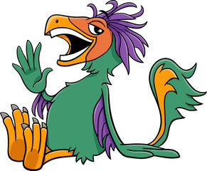 cartoon Caudipteryx dinosaur prehistoric character waving hand