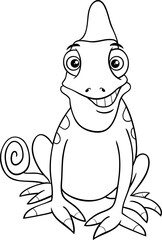 happy cartoon chameleon reptile animal character coloring page