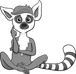 cute cartoon lemur primate animal character thinking
