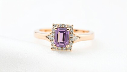 Elegant Rose Gold Ring With Amethyst And Diamond Setting