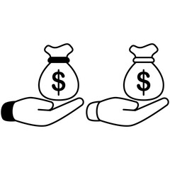 Hand Icon Holding Money Bag, Financial Icon, Saving Money, Investment, Vector Illustration, Symbol, Design Logo Template Pictogram, For Ui or Ux Isolated On White for Mobile App, Editable