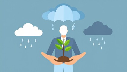 Person Protecting Plant Through Stormy Weather