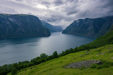 Beautiful views from Stegastein viewpoint near Flam (Norway)