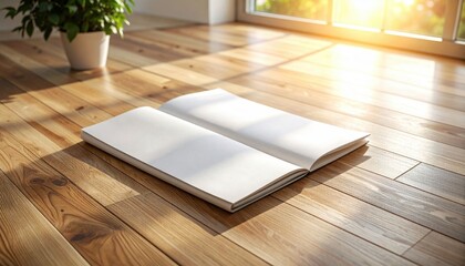 Open Book On Light Wooden Floor With Sunlight