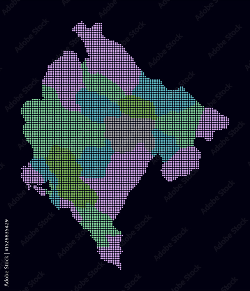 Poster montenegro dotted map. digital style map of the country on dark background. montenegro shape with ci
