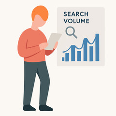 Flat Illustration Man Analyzes Search Volume Graph Information Data Chart
