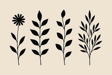 Simple modern illustration. Silhouettes of plants on beige background