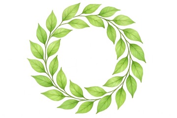 Artistic illustration: geometric figure (circle) with green leaves for your text. On a white background