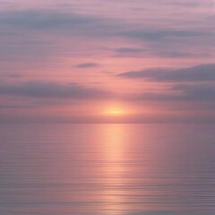 Landscape in minimalist style: water surface (ocean) against the background of sunrise in soft pastel shades