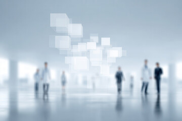 futuristic healthcare setting where blockchain technology is used for managing medical records