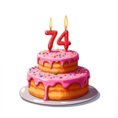 a cake with candles on it that says 74